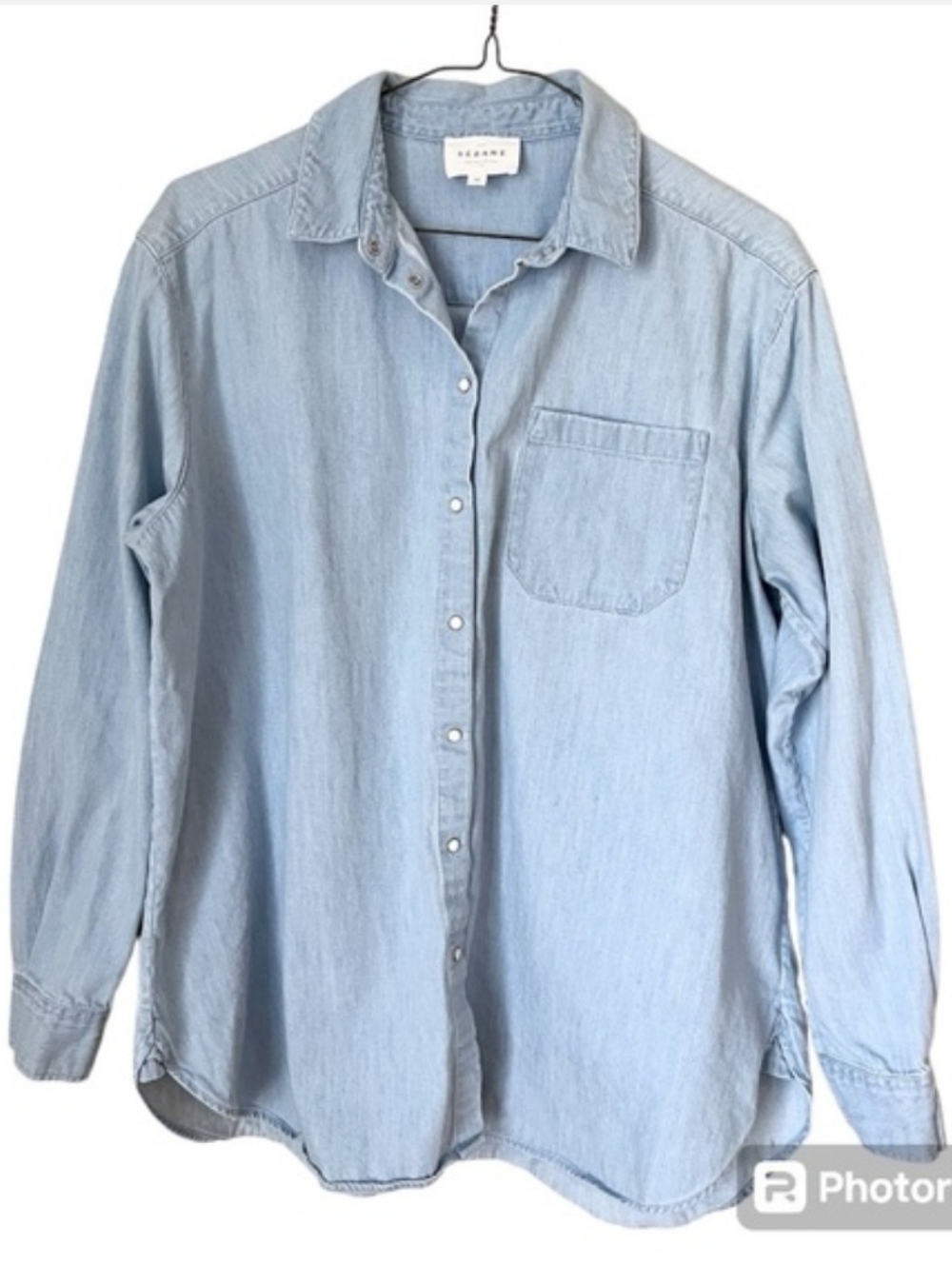Sezane Max Mother Of Pearl Snap Buttons Down Shirt Light Denim Size 32 - Picture 4 of 10